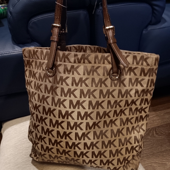 Michael kors jet set logo north south tote bag purse beige and brown MK print - Picture 3 of 6